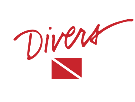 Red 'Divers' script above a red flag with white diagonal stripe.